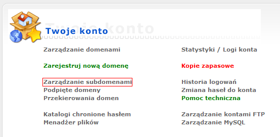Tworzenie nowej subdomeny